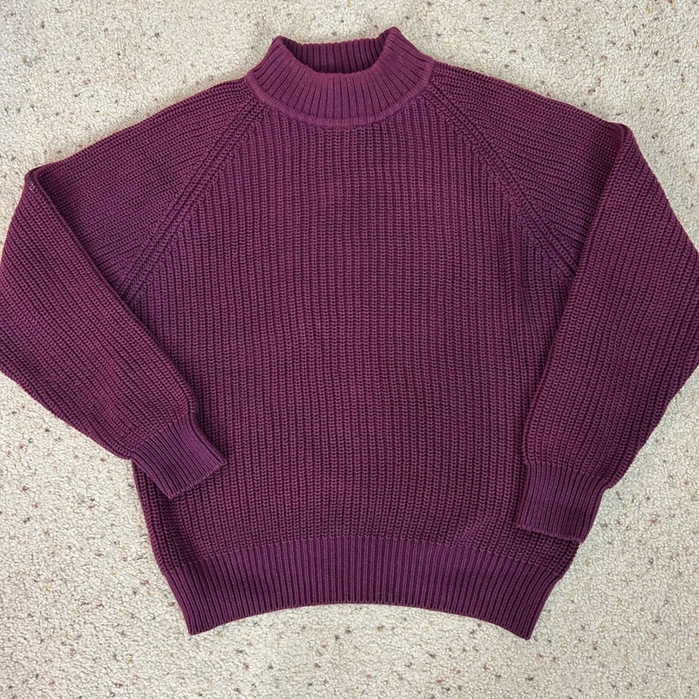 Vtg Eddie Bauer Fisherman Sweater Red Mock Neck Cotton Size Large Women
